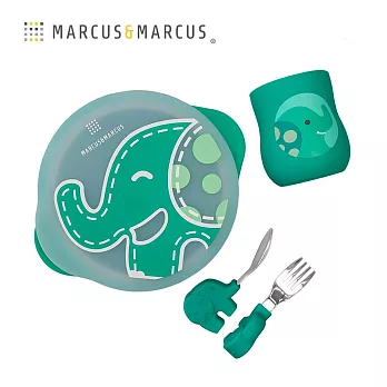 【MARCUS＆MARCUS】動物樂園用餐訓練學習禮盒組-綠大象