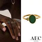 AEC PARIS 巴黎品牌 橢圓切割綠瑪瑙戒指 幸運3綠鑽戒指 THIN RING THEIA 54