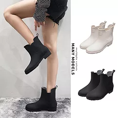 【Amoscova】女短筒雨鞋 韓版雨天膠鞋 素面短雨靴 晴雨鞋 女鞋(1610) EU36 黑色
