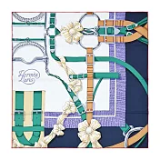 Hermes 愛馬仕 Grand Manege Detail 70 cm手工捲邊斜紋真絲方巾 綠/藍