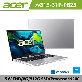 Acer 宏碁 Aspire GO AG15-31P-P825 15.6吋輕薄筆電(N200/8G/512G/W11/2年保/銀)