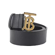 BURBERRY 金色TB Logo 牛皮寬4cm皮帶 (85cm)(黑色)