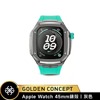★送原廠提袋+進口醒酒器★Golden Concept Apple Watch 45mm 保護殼 SPIII45 灰錶殼/薄荷綠橡膠錶帶 (蝴蝶扣運動版)