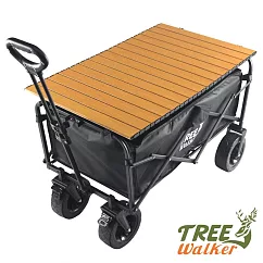 TreeWalker 多用途可煞車露營摺疊置物手拉車(四輪推車)─附露營推車木紋桌板