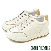 【GREEN PHOENIX】女 休閒鞋 真皮 顯瘦 直套式 免綁鞋帶 厚底 內增高 EU36 米色