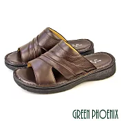 【GREEN PHOENIX】男 拖鞋 全真皮 牛皮 吸震減壓 手縫 厚底 台灣製 US11 咖啡色