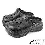 【Pretty】女 洞洞鞋 雨鞋 穆勒鞋 布希鞋 涼拖鞋 兩穿 防水 輕量 厚底 EU36 黑色