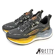 【Pretty】男 運動鞋 休閒鞋 潮鞋 潮流 輕量 綁帶 飛線編織 EU44 黑色