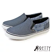 【Pretty】男 休閒鞋 帆布鞋 樂福鞋 丹寧風 台灣製 JP26.5 藍色