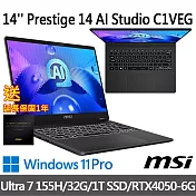 msi微星 Prestige 14 AI Studio C1VEG-009TW 14吋商務筆電(Ultra 7 155H/32G/1T SSD/RTX4050/W11P)