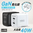 MINIQ 40W氮化鎵GaN 雙Type-C充電器 PD+QC急速充電組 台灣製(內附充電線) 冷冽黑