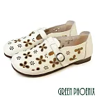 【GREEN PHOENIX】女 休閒鞋 包鞋 便鞋 饅頭鞋 真皮 平底 JP23.5 米色