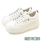 【GREEN PHOENIX】女 休閒鞋 全真皮 厚底 奶油頭 免綁鞋帶 顯瘦 韓國進口 EU36 白色