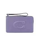 COACH C Logo 銀釦縫線標誌平滑皮革大款手拿包 (紫羅蘭)