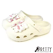 【Pretty】女 洞洞鞋 穆勒鞋 涼拖鞋 雨鞋 兩穿 鞋釦 防水 輕量 JP23 白色