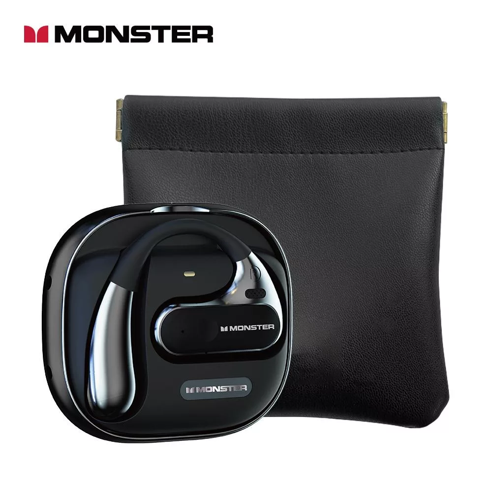 【MONSTER】Open Ear 掛耳式骨傳導藍牙耳機 AC320 曜夜黑(送黑色彈片收納袋)