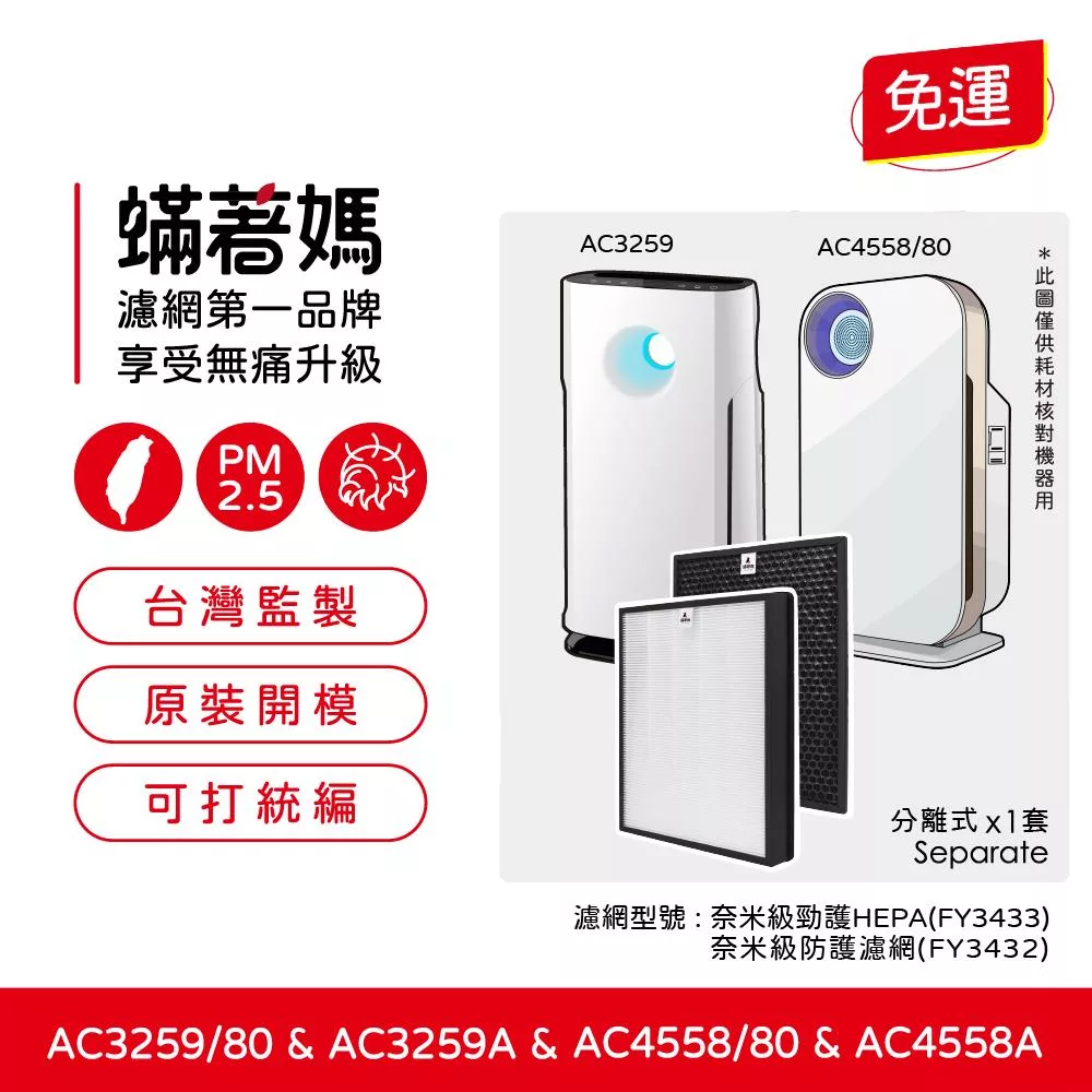 蟎著媽 濾網 適用 飛利浦 AC4558 AC3259 AC4558/80 空氣清淨機 FY3433 FY3432