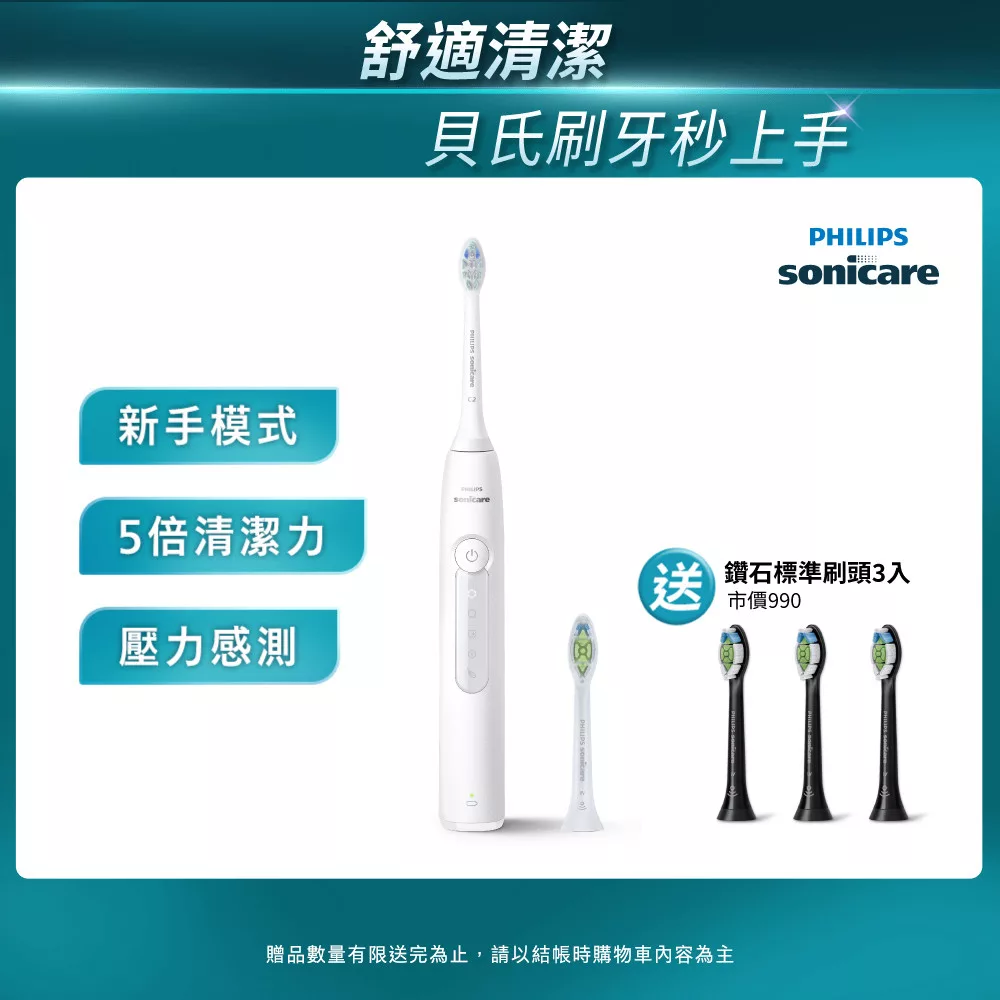 【Philips飛利浦】Sonicare舒適潔淨音波震動/電動牙刷(HX5191/01)+送護齦刷頭3入 皓月白