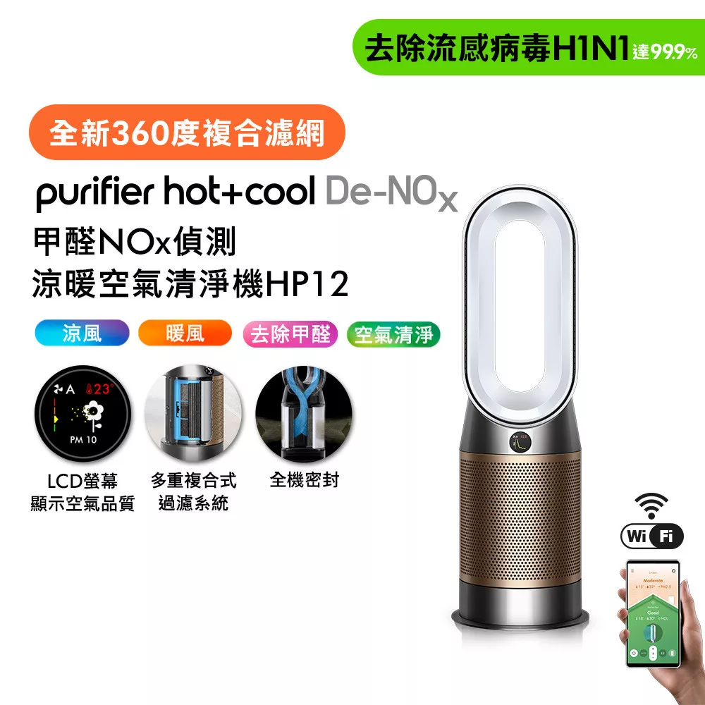 Dyson 甲醛NOx偵測涼暖空氣清淨機HP12(送濾網) 白金色