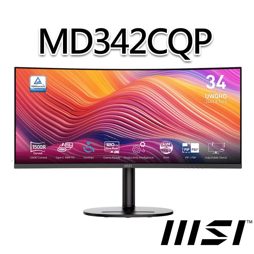 msi微星 Modern MD342CQP 34吋 曲面螢幕 (34"/3440x1440/21:9/曲面/有喇叭)