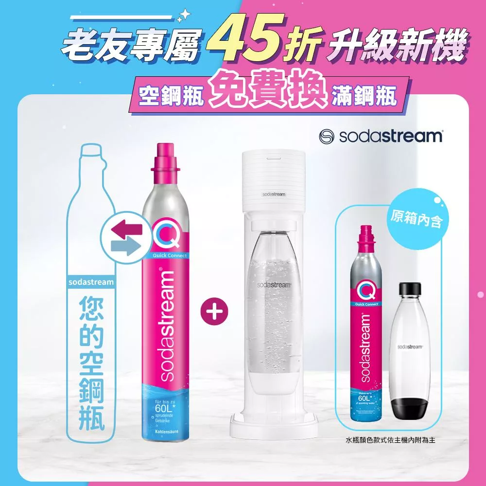 【Sodastream-舊換新】GAIA快扣機型氣泡水機(您須有1支空鋼瓶) -白