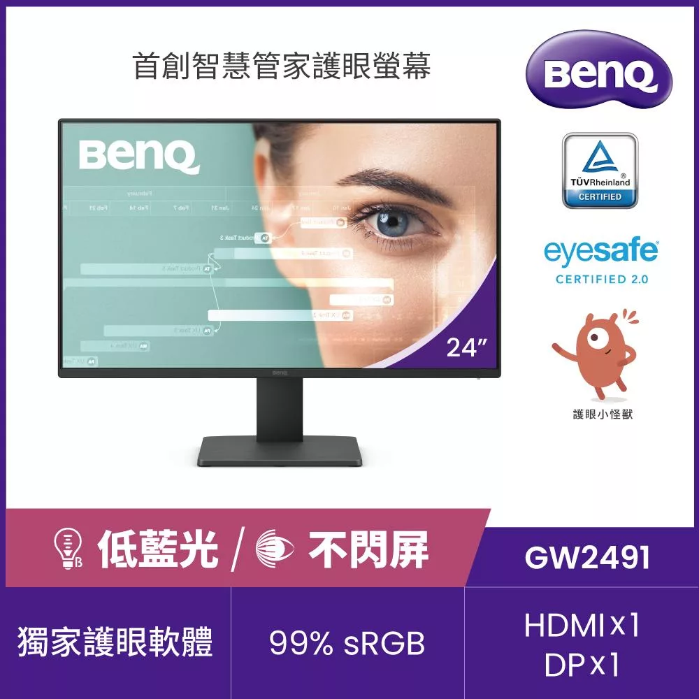 BenQ GW2491 24型FHD護眼螢幕(IPS/HDMI/DP)