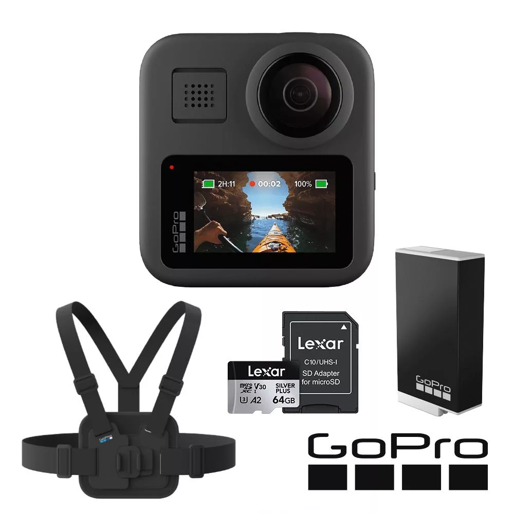 【GoPro】MAX解放雙手套組 (MAX單機+MAX Enduro 高續航電池+GoPro 胸前綁帶+64G記憶卡) 正成公司貨