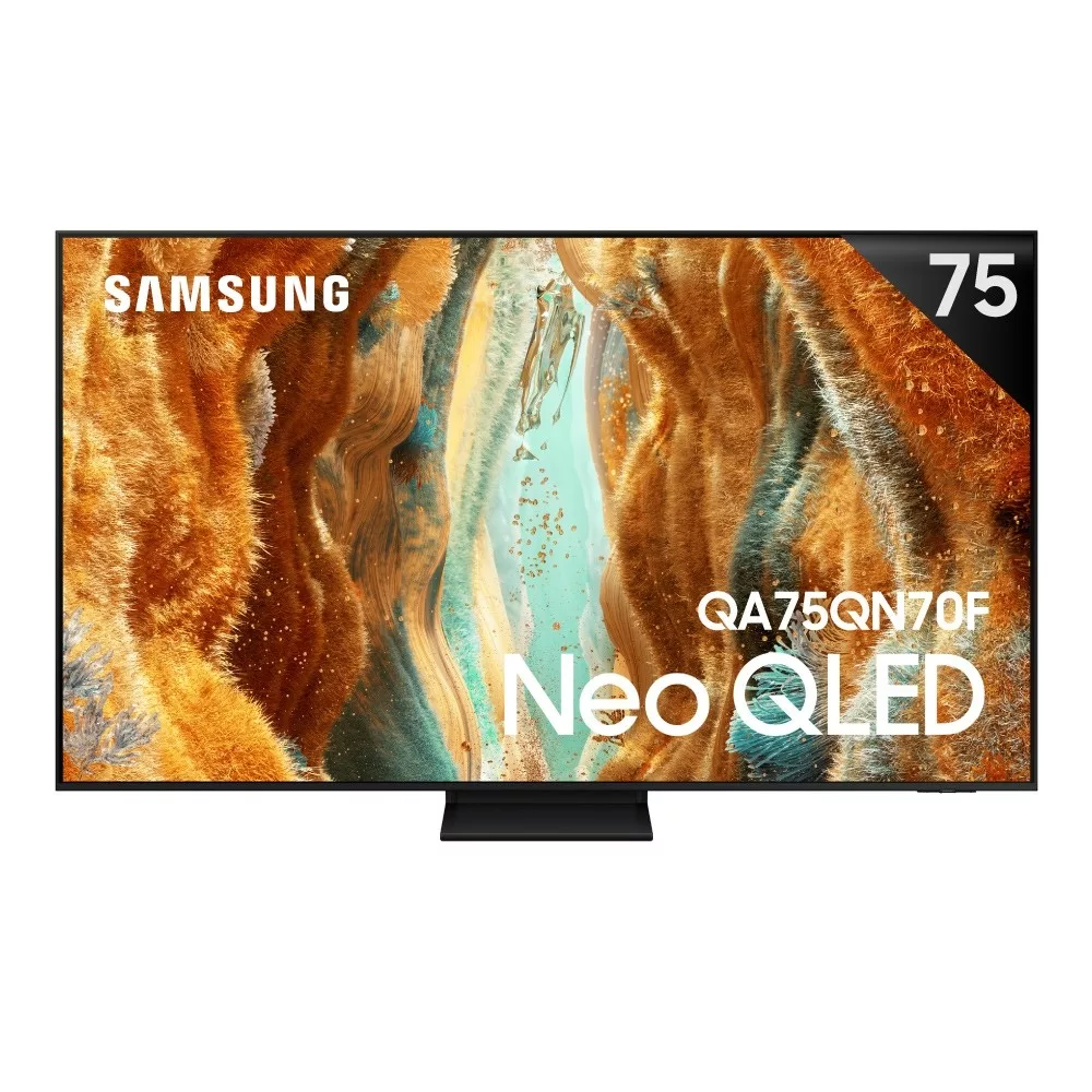 SAMSUNG 三星 QA75QN70FAXXZW 75吋 4K UHD 解析度 (3840 x 2160) QLED 電視,搭載 Mini LED 背光系統與 120Hz 倍頻,提供絕佳畫質與流暢動態影像。內建 20W 環繞音效喇叭,支援中文選單,配備 4 組 HDMI 端子與 2 組 USB 插槽。尺寸 1815 x 1080 x 164mm,重 40.3kg,電源 110V,越南原裝生產,享 2 年保固,含桌上型基本安裝服務。BSMI 許可 R33475,適閤家庭娛樂首選。 SAMSUNG三星 QA75QN70FAXXZW
