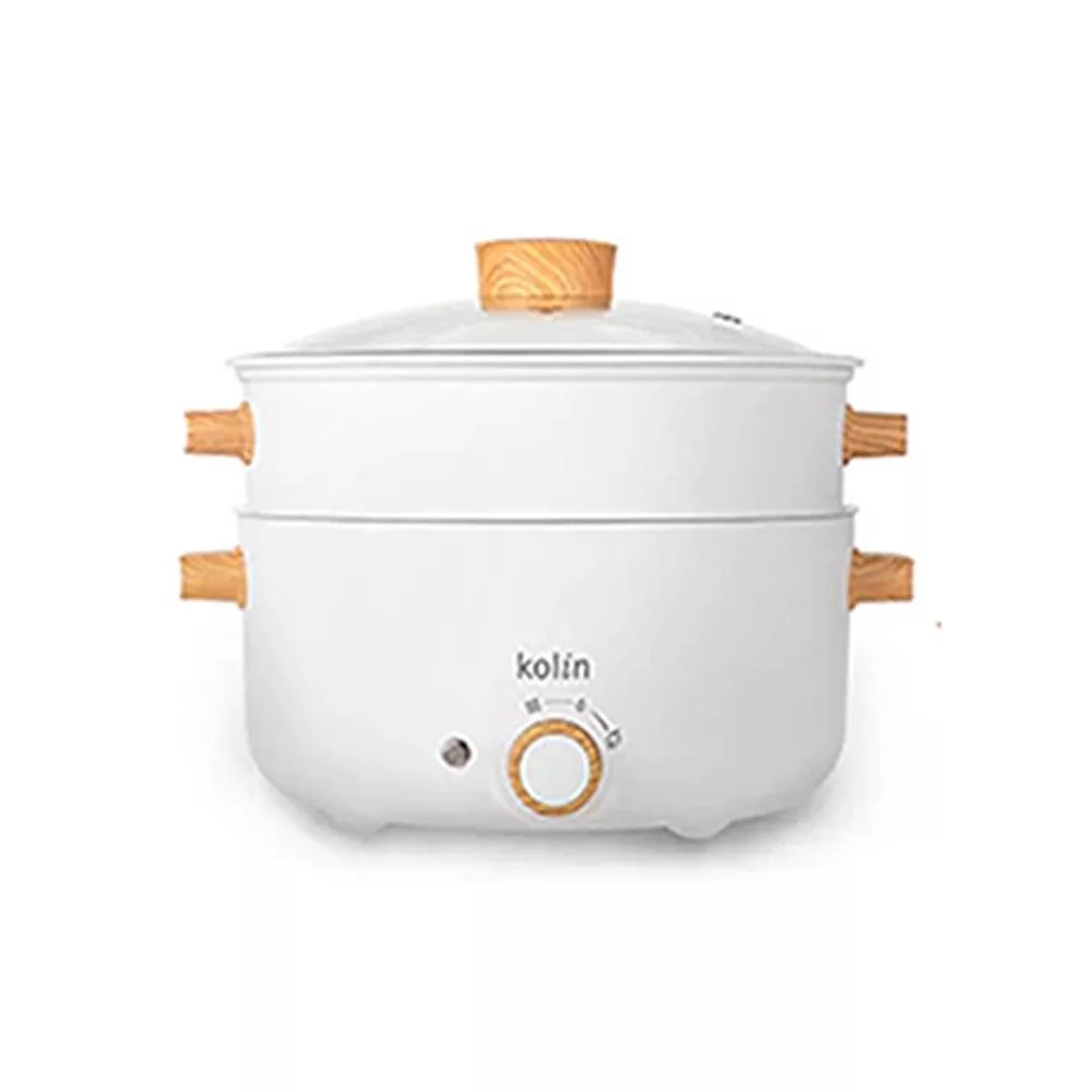kolin歌林 多功能蒸煮料理電火鍋3L(附304不鏽鋼內膽蒸籠) KHL-SD2366 雪皚白