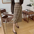 【BJ COLLECTION】日系百搭高腰格紋後開叉A字裙 BJC40007 FREE 奶咖’色