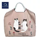 日本進口 kusuguru 撥水加工3 way喵星人刺繍手提袋 淺褐色