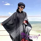【Decoy】漸變千鳥 拼色人字紋加大保暖斗篷式披肩/顏色可選 黑白