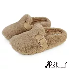 【Pretty】女 穆勒鞋 拖鞋 毛毛拖鞋 保暖拖鞋 室內拖鞋 絨毛 鋪毛 EU37 卡其色
