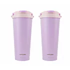 MATURE美萃 陶瓷不鏽鋼雙飲保溫杯附吸管刷700ml-三色可選2入組 CY-2001 -粉紫 2入組