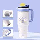 【COMET】1000ml不銹鋼陶瓷內膽貓精靈冰壩型保溫杯(大容量飲料杯 吸管杯 冰壩杯 環保隨行杯/KM175) 馬卡龍紫