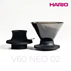 【HARIO】V60 NEO 樹脂濾杯02-黑色+聰明濾杯通用矽膠開關底座-黑色
