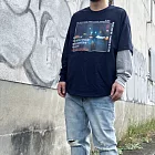 At Marvelous 日韓酷炫時尚 | 不對稱疊層長袖T恤 | 海軍藍滑板休閒風 | 時尚不無聊 海軍藍L號