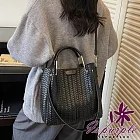 【iSPurple】百搭通勤 仿皮編織壓紋復古托特包/顏色可選 黑色