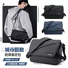 城市脈動 經典郵差包 防潑水斜背包 大容量多隔層側背包 可容納iPad mini 通勤包 灰色