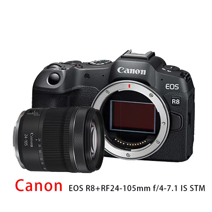 【Canon】EOS R8+RF-S24-105mm STM-(平行輸入)~送128G卡+副電+座充+單眼雙鏡包+拭鏡筆+減壓背帶+大吹球+清潔組 無 B