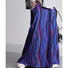 日本Antiqua|波浪印花長裙 | 波西米亞風 | 雙口帶鬆緊帶腰身 | 舒適輕盈布料 | 四季可穿好搭配 FREE 紫色