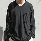 日本Antiqua|復古質感V領口袋|長袖T恤|全棉輕鬆駕馭隨興造型|實穿包色基本款|男女適用 M-L 深灰Regular