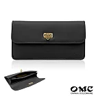 【OMC】細紋薄款馬蹄扣牛皮長夾7106- 黑色